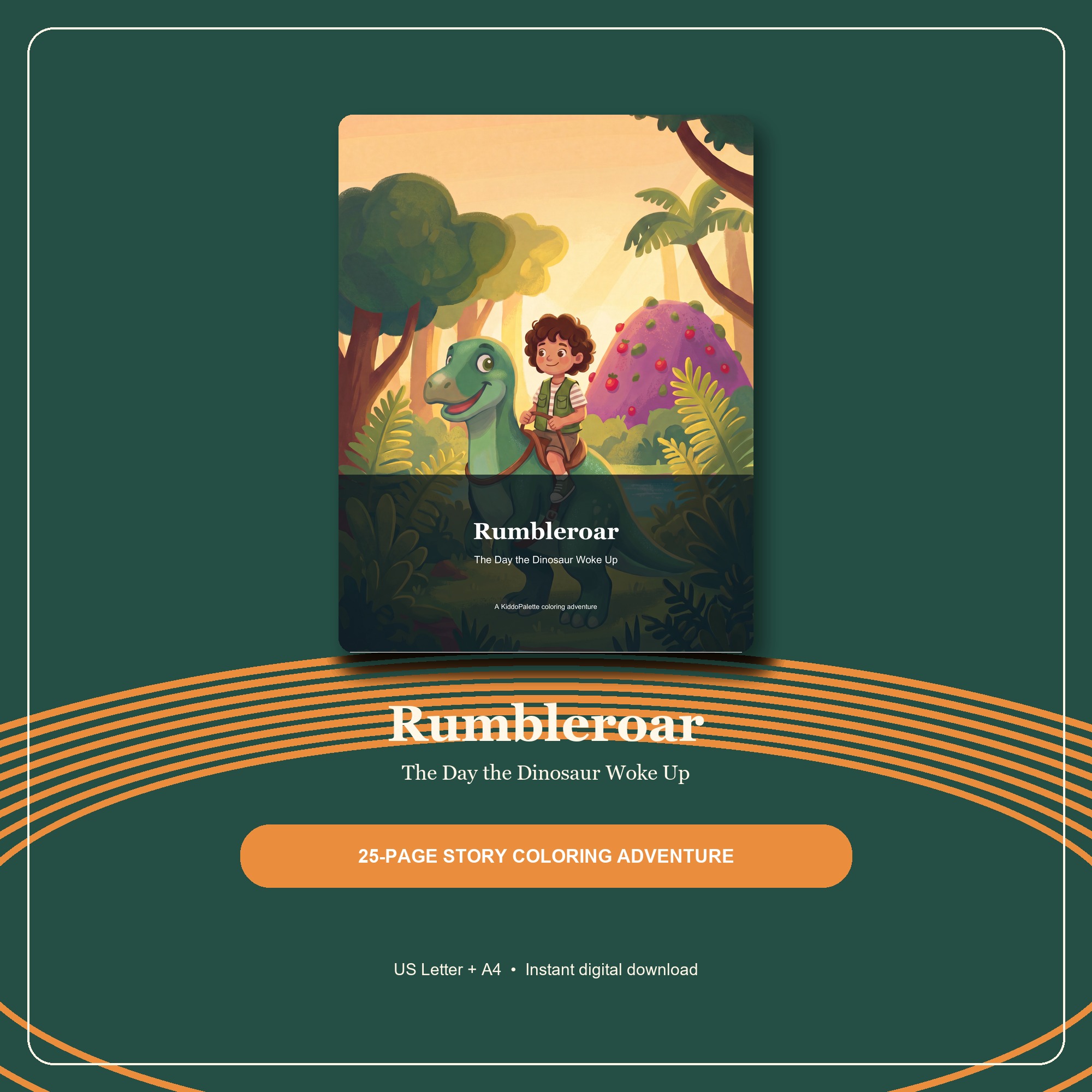 Rumbleroar Story Coloring Book cover and printable dinosaur activity pages