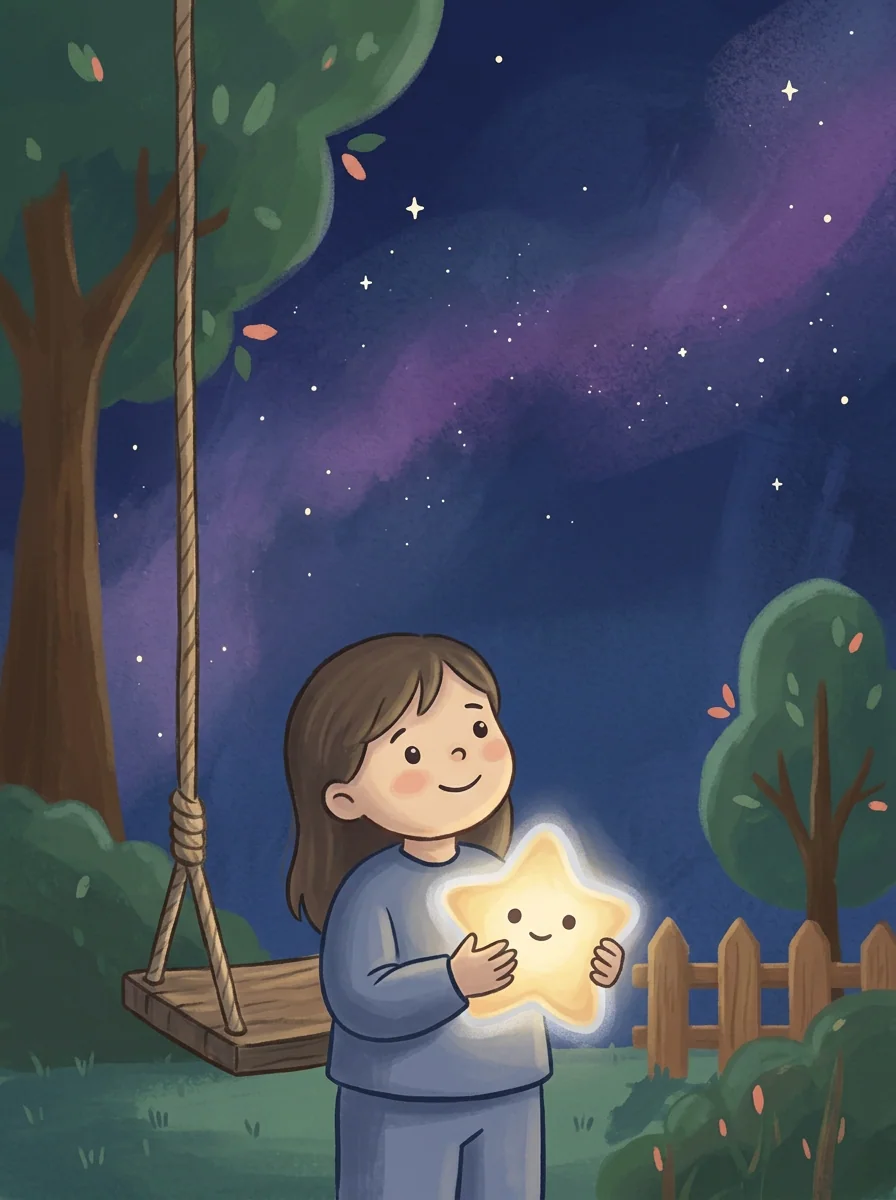 Studio preview of Stardust, showing a child holding a little glowing star beneath a deep blue night sky