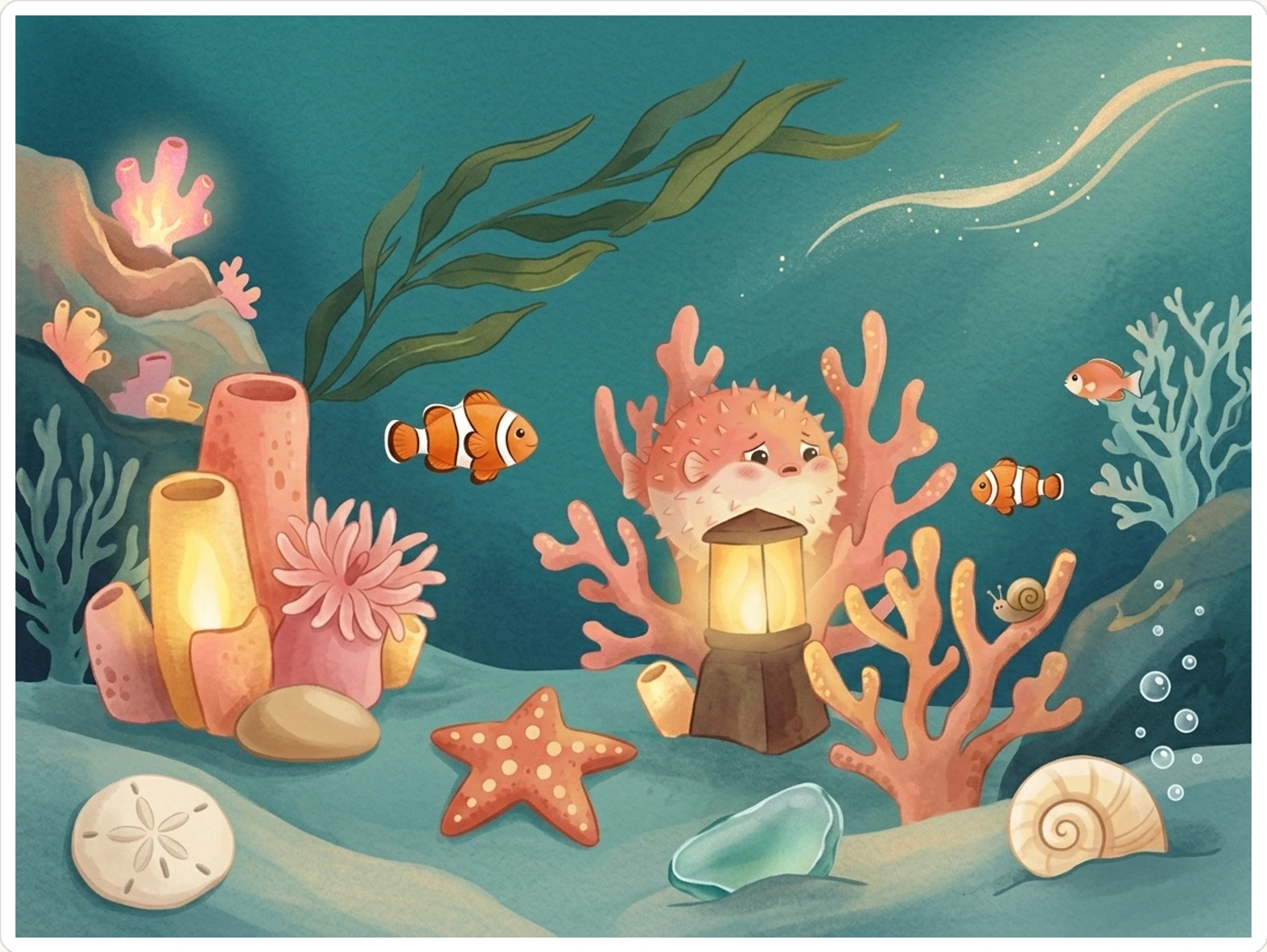 A complete Coral Cove search-and-find scene with sea creatures and hidden treasures